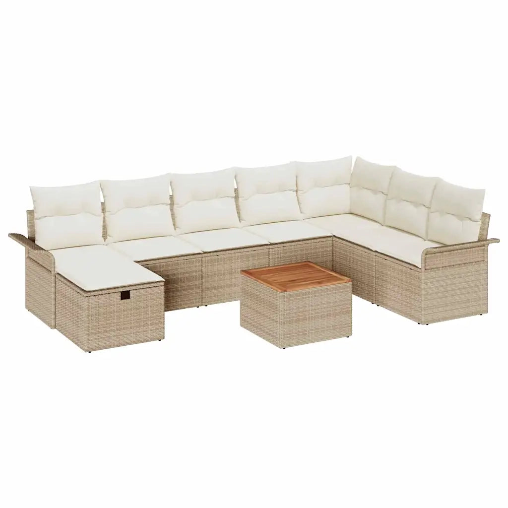 Set Divano da Giardino con cuscino 9 pcs Beige polyrattan