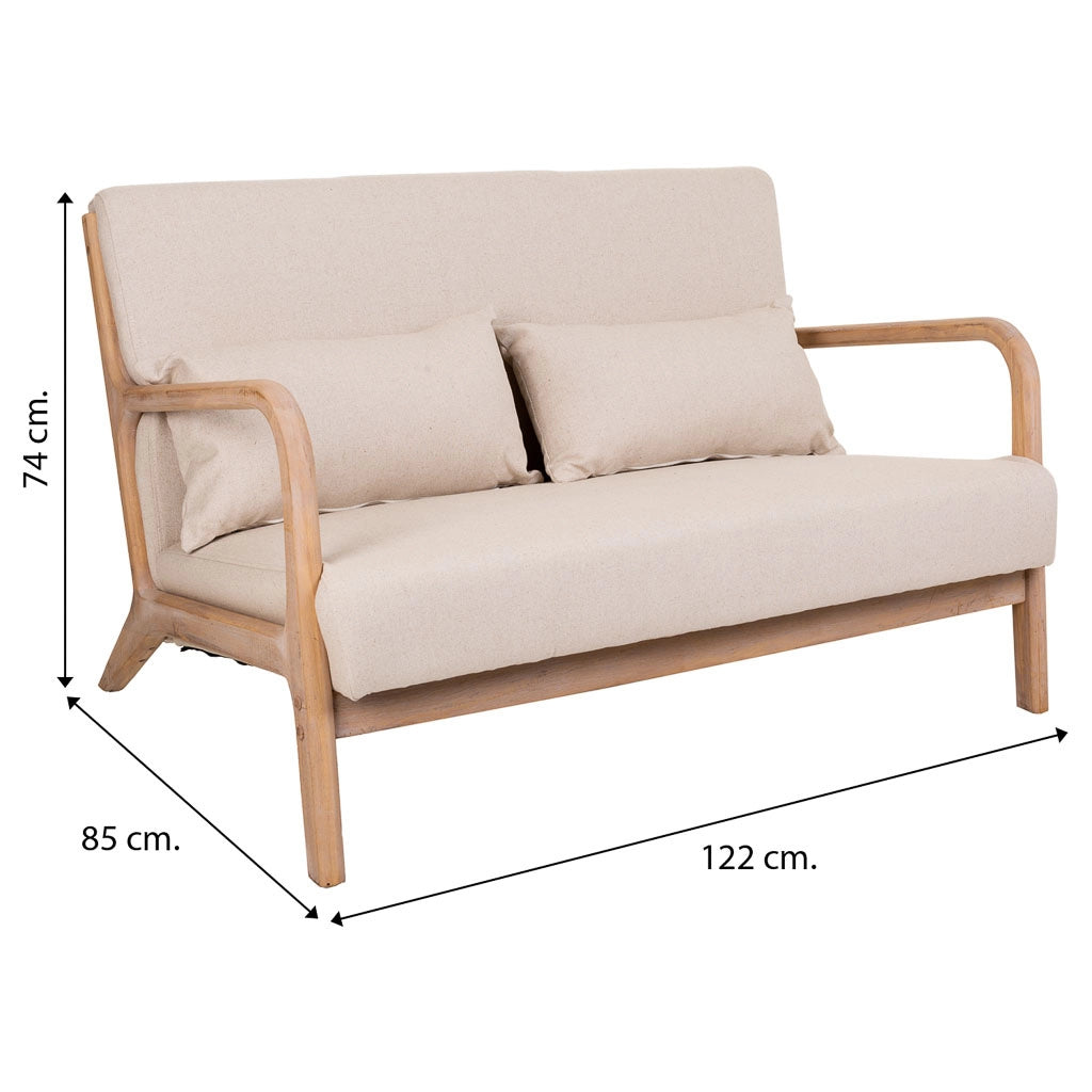 Divano in legno imbottito color panna 122x85x74h