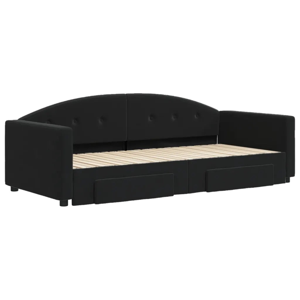 Divano letto | Sof¨¤ letto | Letto singolo Estraibile con Cassetti Nero 90x200 cm in Velluto
