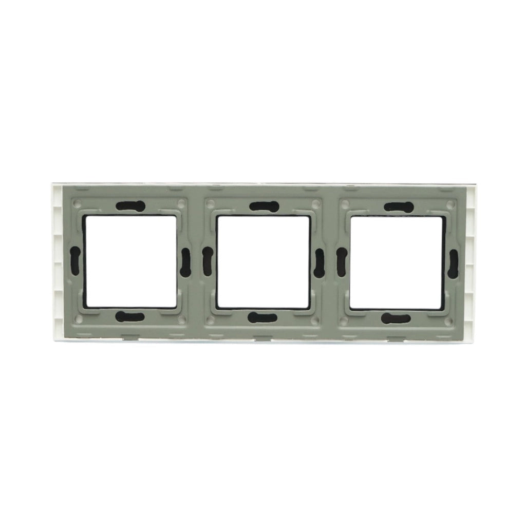 Cornice tripla in vetro bianco per presa e interruttore 228x86x10 mm