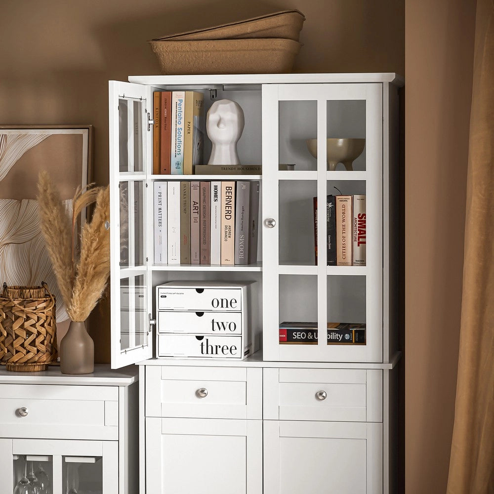 SoBuy Credenza Alta per Cucina Mobile Buffet in Legno con 6 scomparti e 2 cassetti Armadio Dispensa in Stile moderno Bianco 75x40x175cm FSB76-W