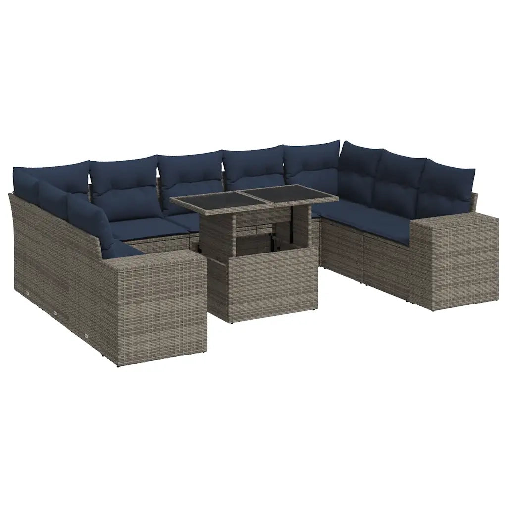 Divano Giardino 10 pz con Cuscini Grigio in Polyrattan Acacia 3326862