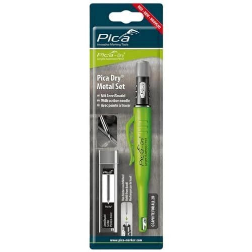 Pica 30800 Dry Metal Set Kit Marcatura e Incisione Matita Automatica 2B e Ago in Metallo Duro 30 mm colore Grigio