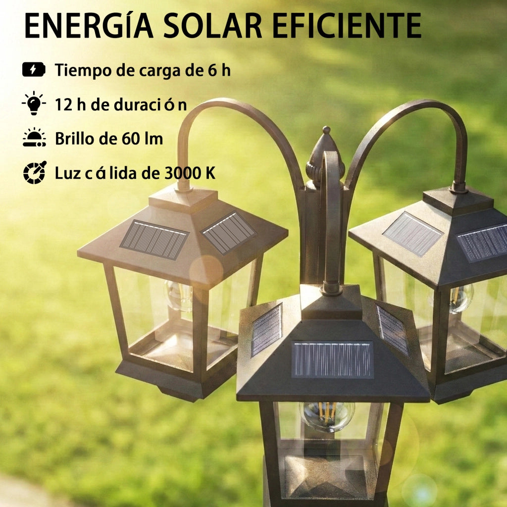 Lampada Solare da Esterno con 3 Luci ¨C Minimal ¨C Nero 40x34.5x188 cm