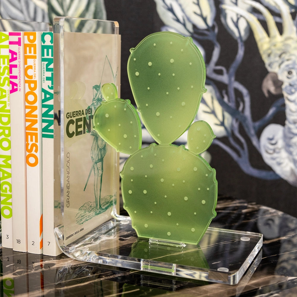 REGGILIBRO CACTUS IN CRISTALLO ACRILICO TRASPARENTE E VERDE