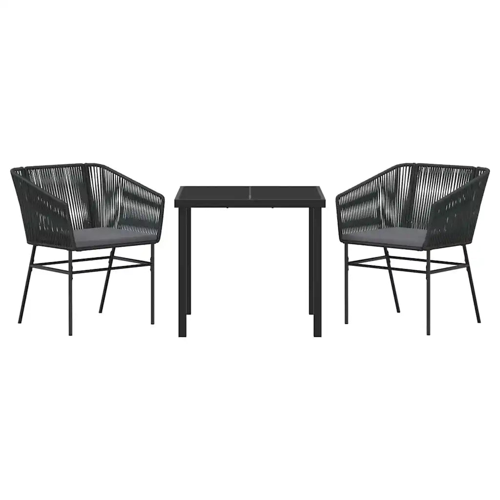 Set da Pranzo per Giardino con cuscino 3 pcs Nero