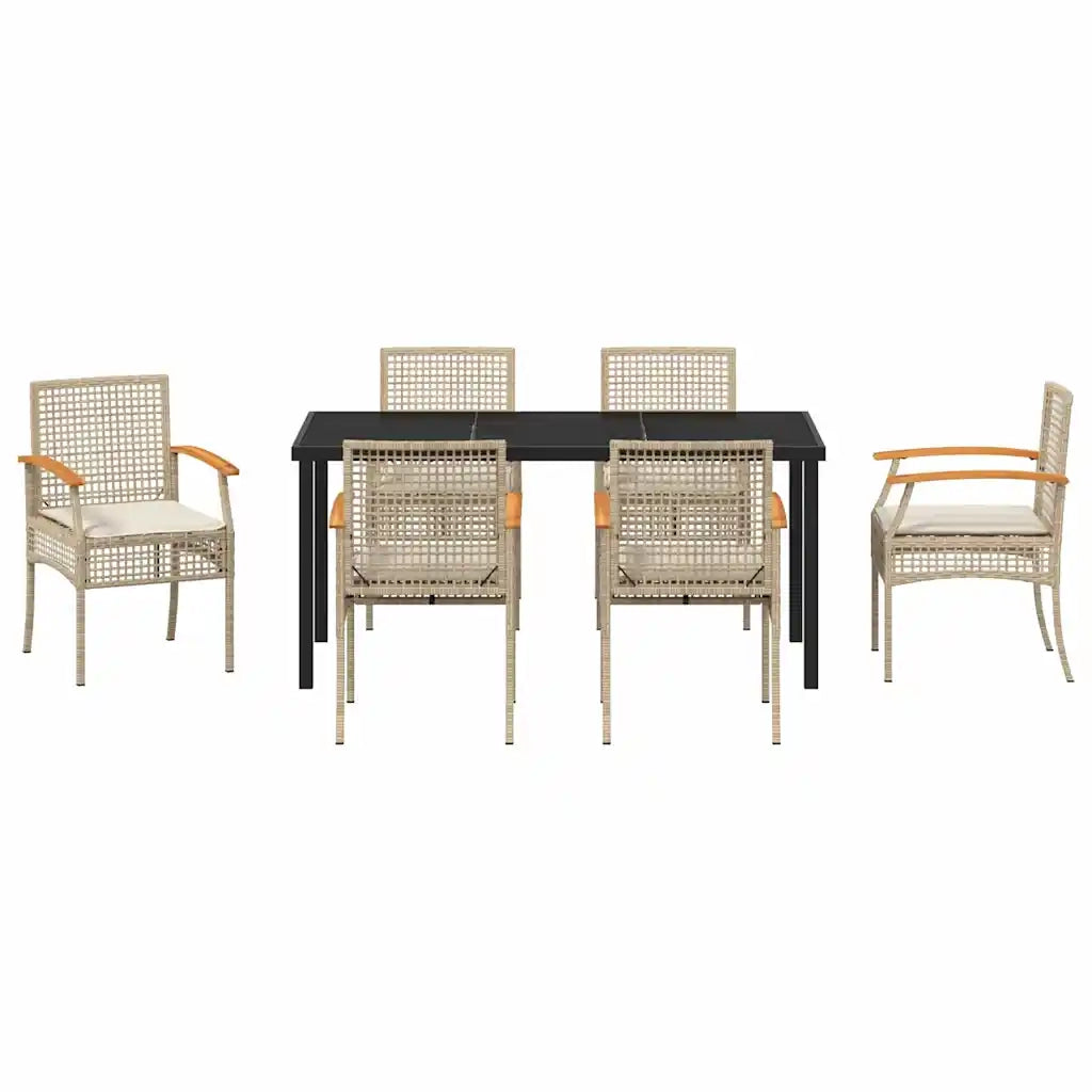 Set da Pranzo per Giardino 7 pcs Beige polyrattan