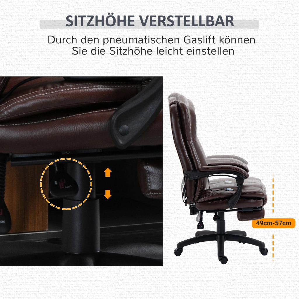 Poltrona Massaggiante Reclinabile Elettrica con Poggiapiedi e Testiera ¨C Minimal ¨C Similpelle Marrone 68.5x68.5x113-121cm