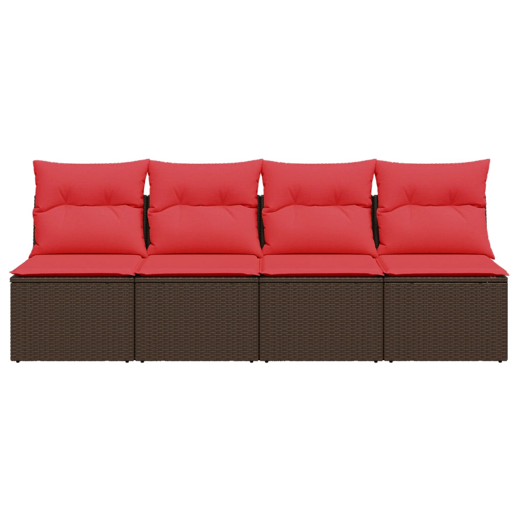 Divano da giardino con cuscini 4 posti marrone in polyrattan 366228