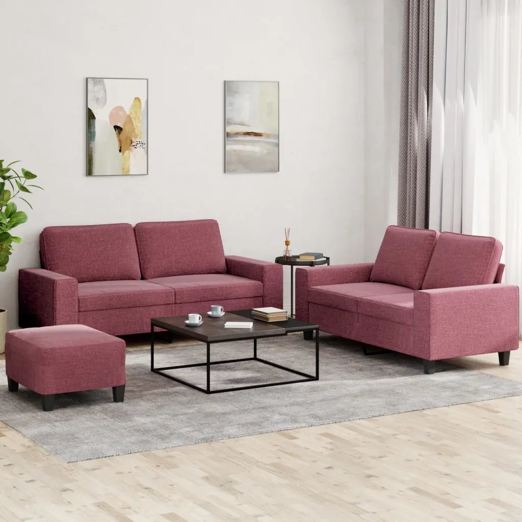 Set di Divani 3 pz Rosso Vino in Tessuto 3201896