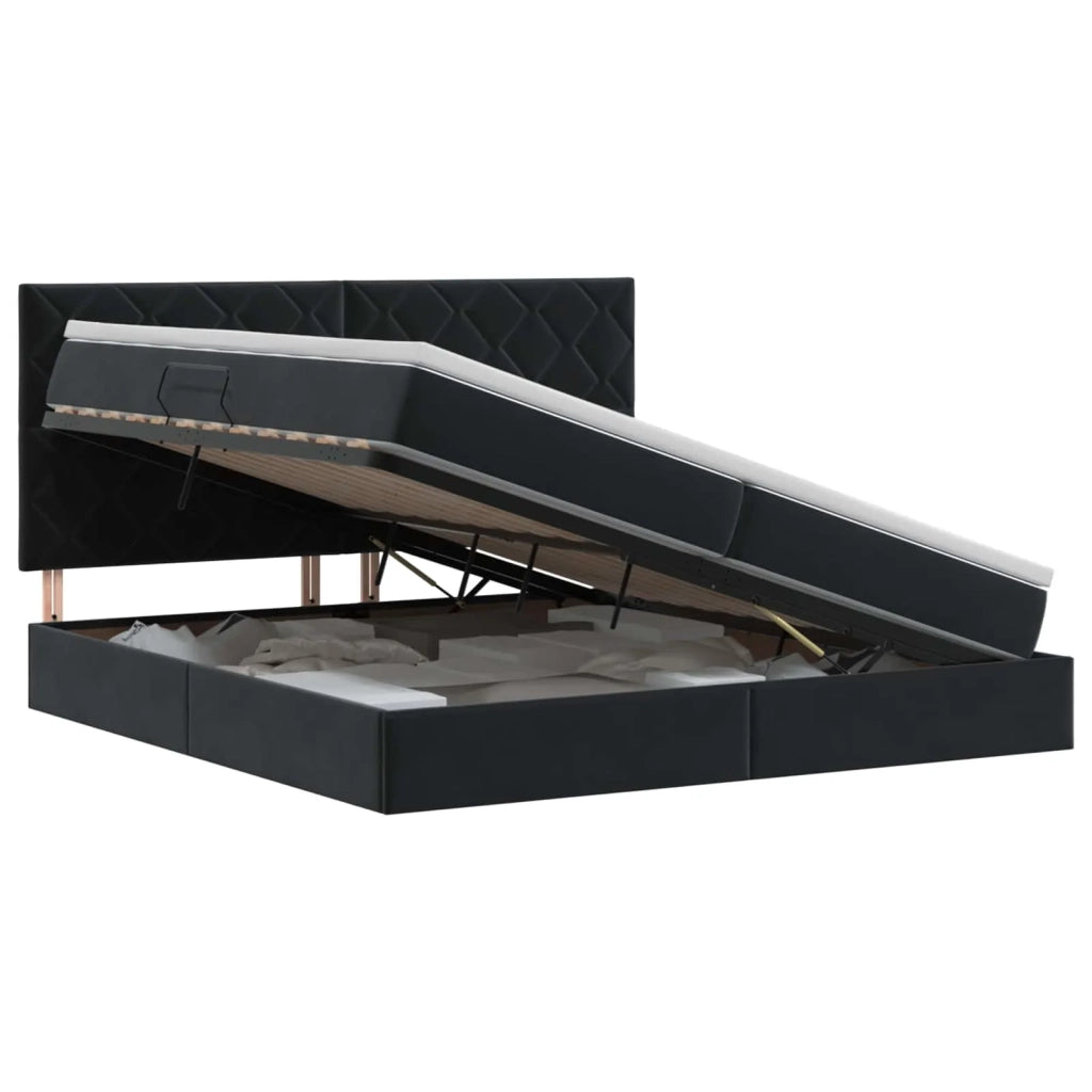 Letto con contenitore e materasso Nero 200 x 200 cm Velluto 3459773