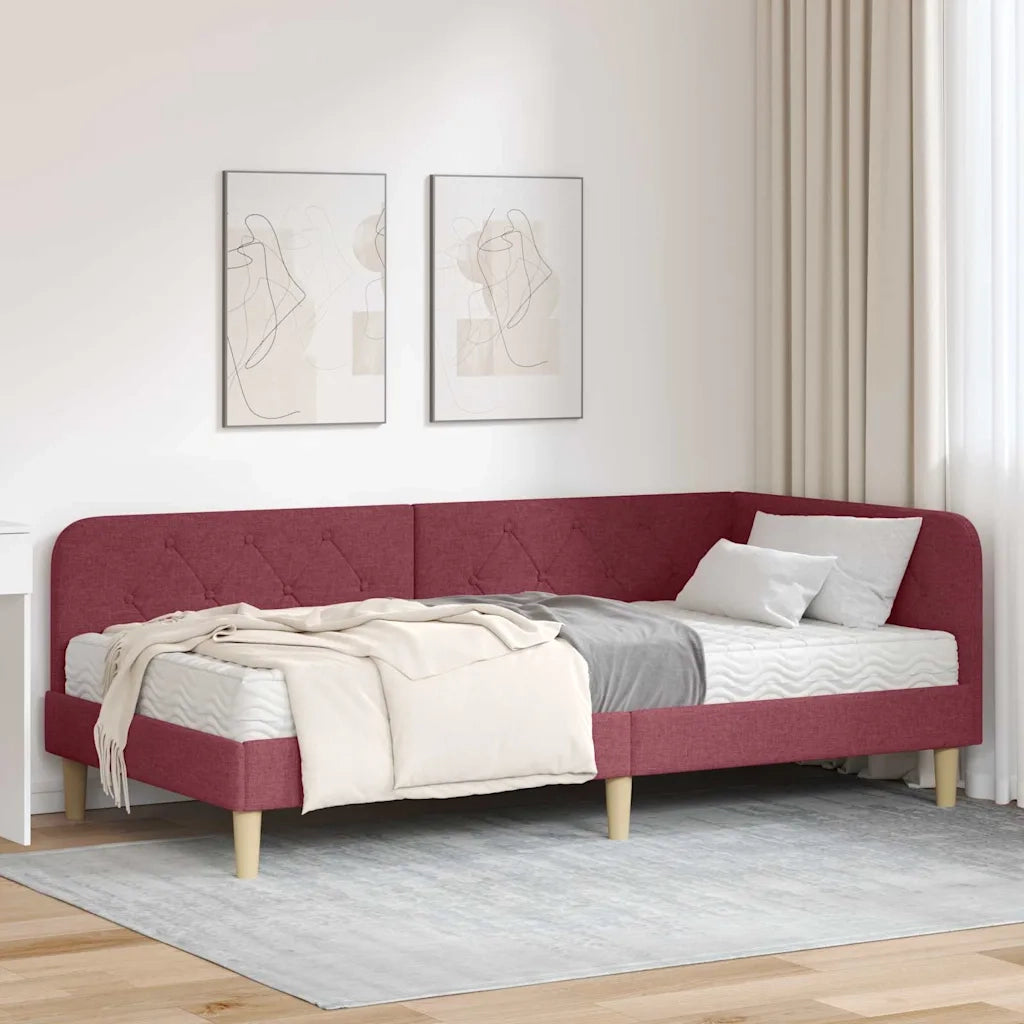 Cornice del letto ad angolo Rosso Vino 90 x 190 cm Tessuto