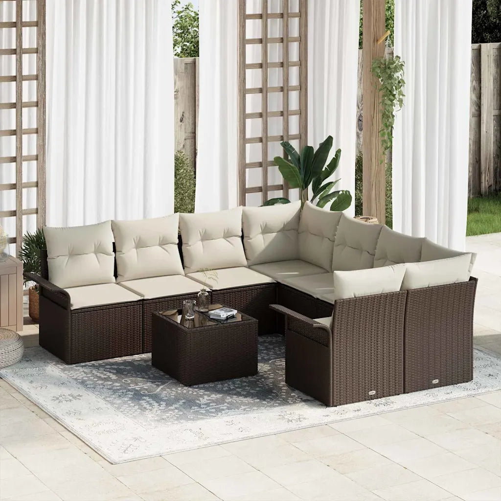 Set Divano da Giardino 9 pcs Marrone Poly Rattan 3345298