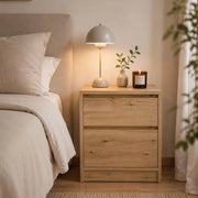 Lelimoni, Comodino 2 Cassetti, 50x40x63h cm Marrone Rovere