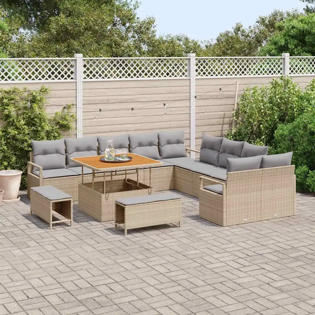 Set Divano da Giardino con cuscino 13 pcs Beige polyrattan