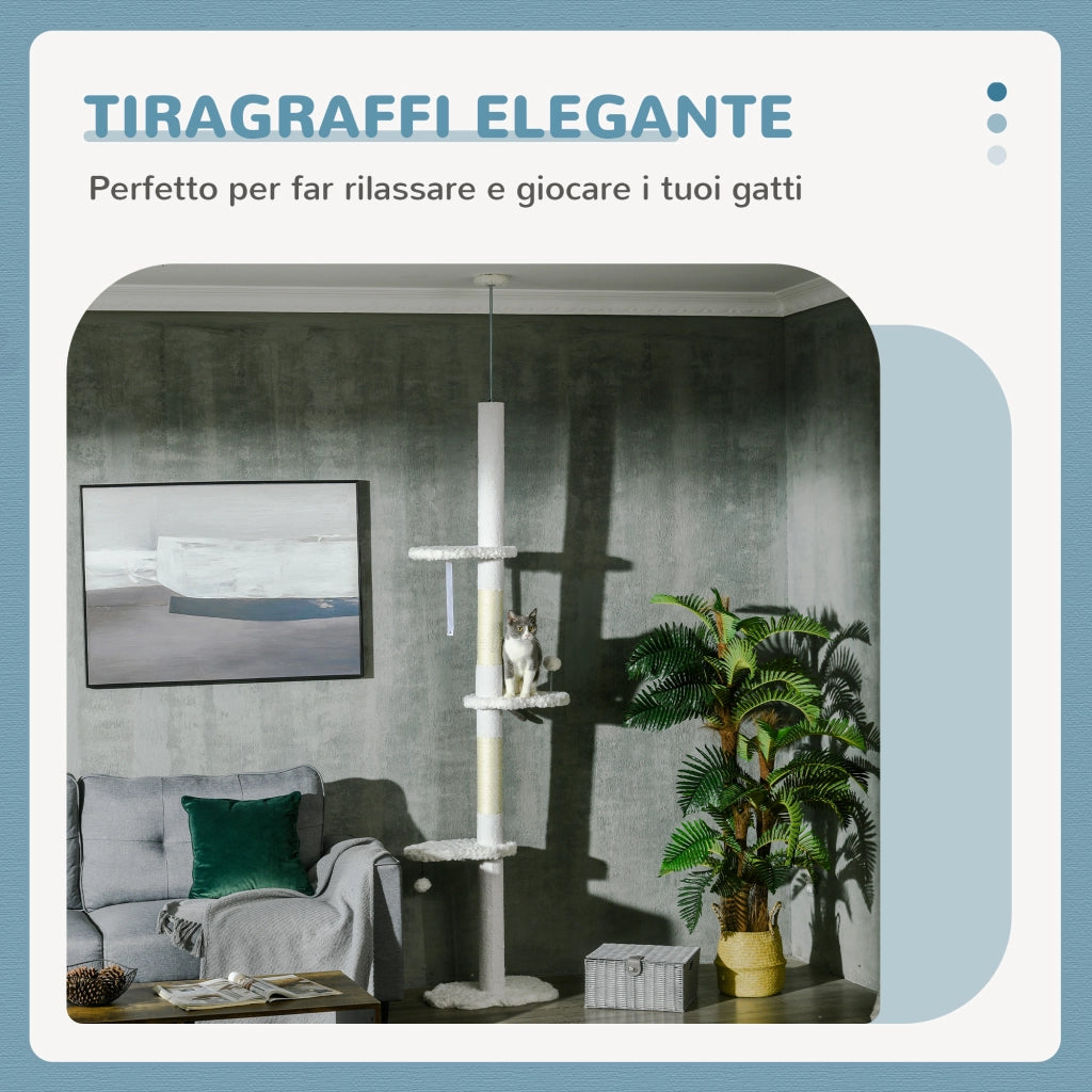 Tiragraffi per Gatti da Soffitto ¨C Xylo ¨C Regolabile 225-255 cm Sisal Bianco