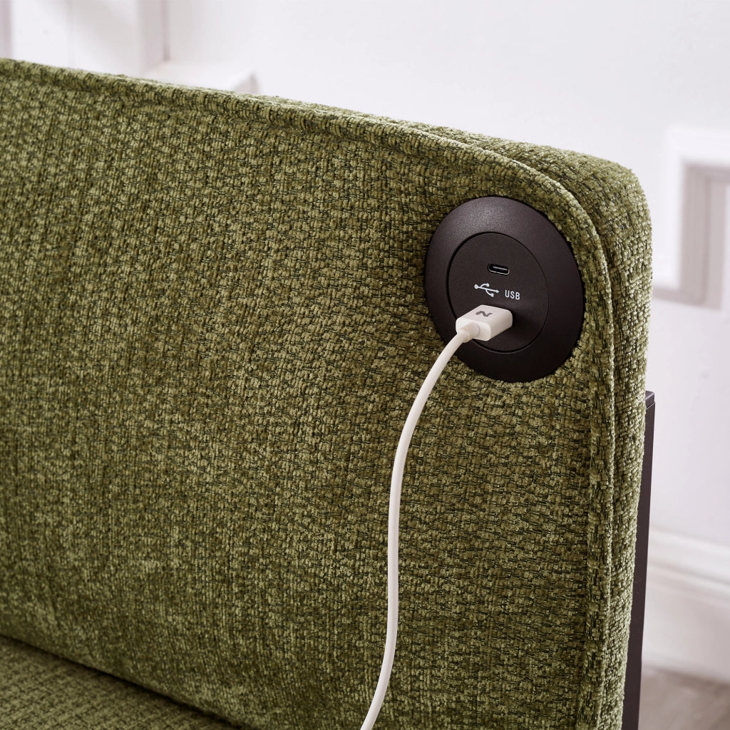 DIVANO LETTO pieghevole singolo 98x82x16 cm Velluto Verde USB Type-C