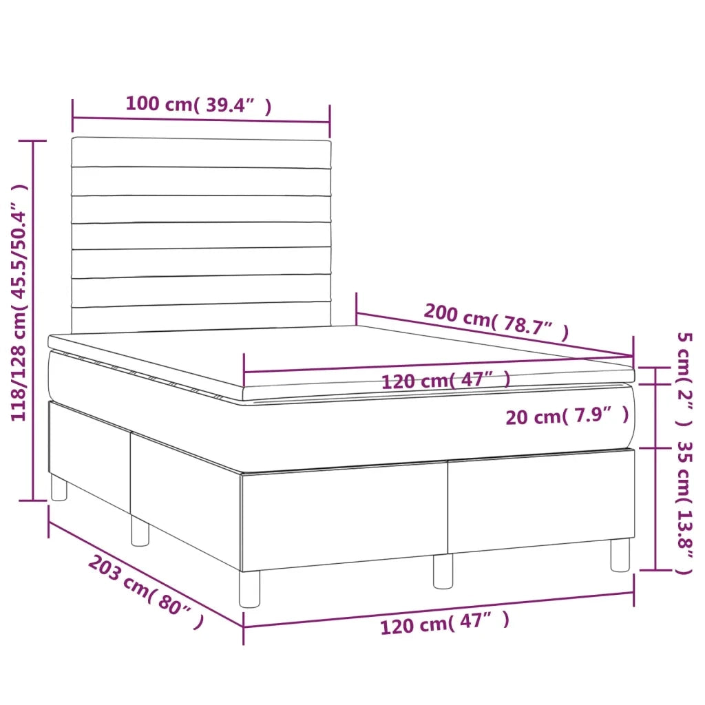 Letto a Molle con Materasso e LED Tortora 120x200cm in Tessuto 3134945