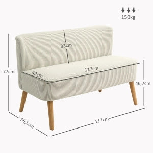 DIVANO 2 posti 117x56,5x77 cm Legno e tessuto Cream White