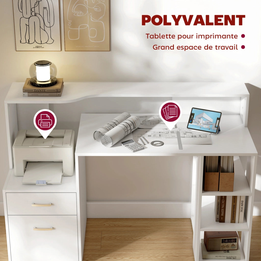Scrivania per computer con cassetti e ripiani ¨C Xylo ¨C bianco 137x55x92cm
