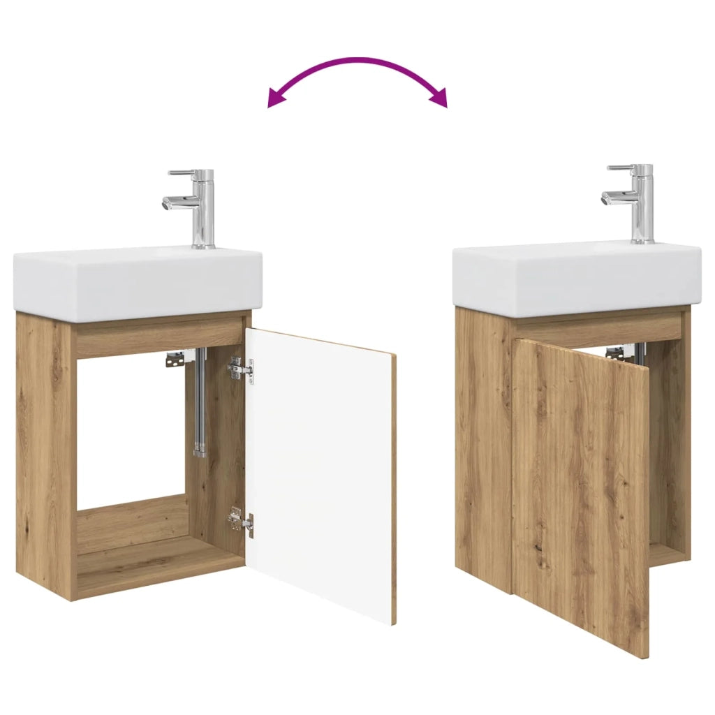 Mobile Bagno | Armadio da bagno con rubinetto Rovere Artigianale