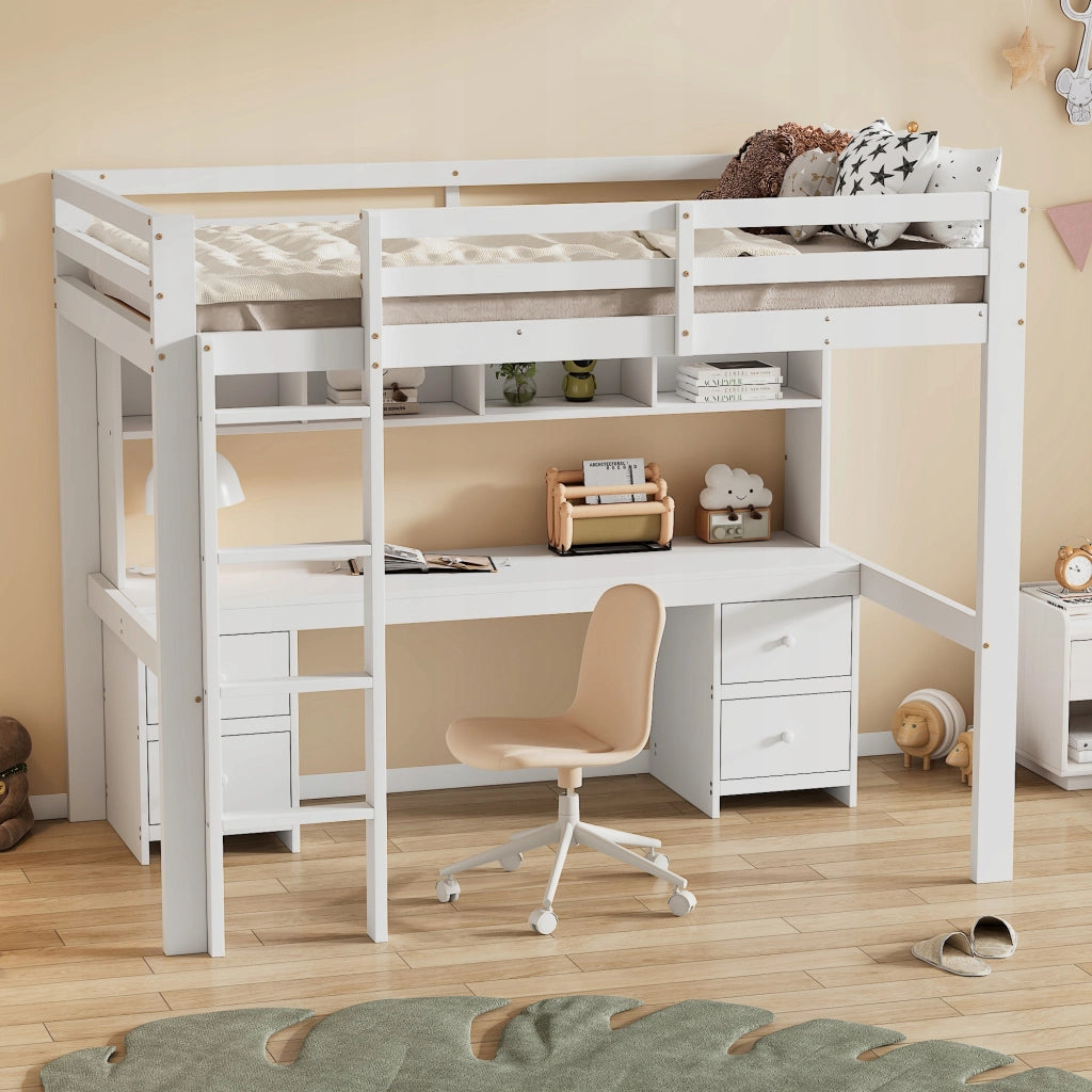 Letto a castello 90x200 bianco con scrivania - Xylo