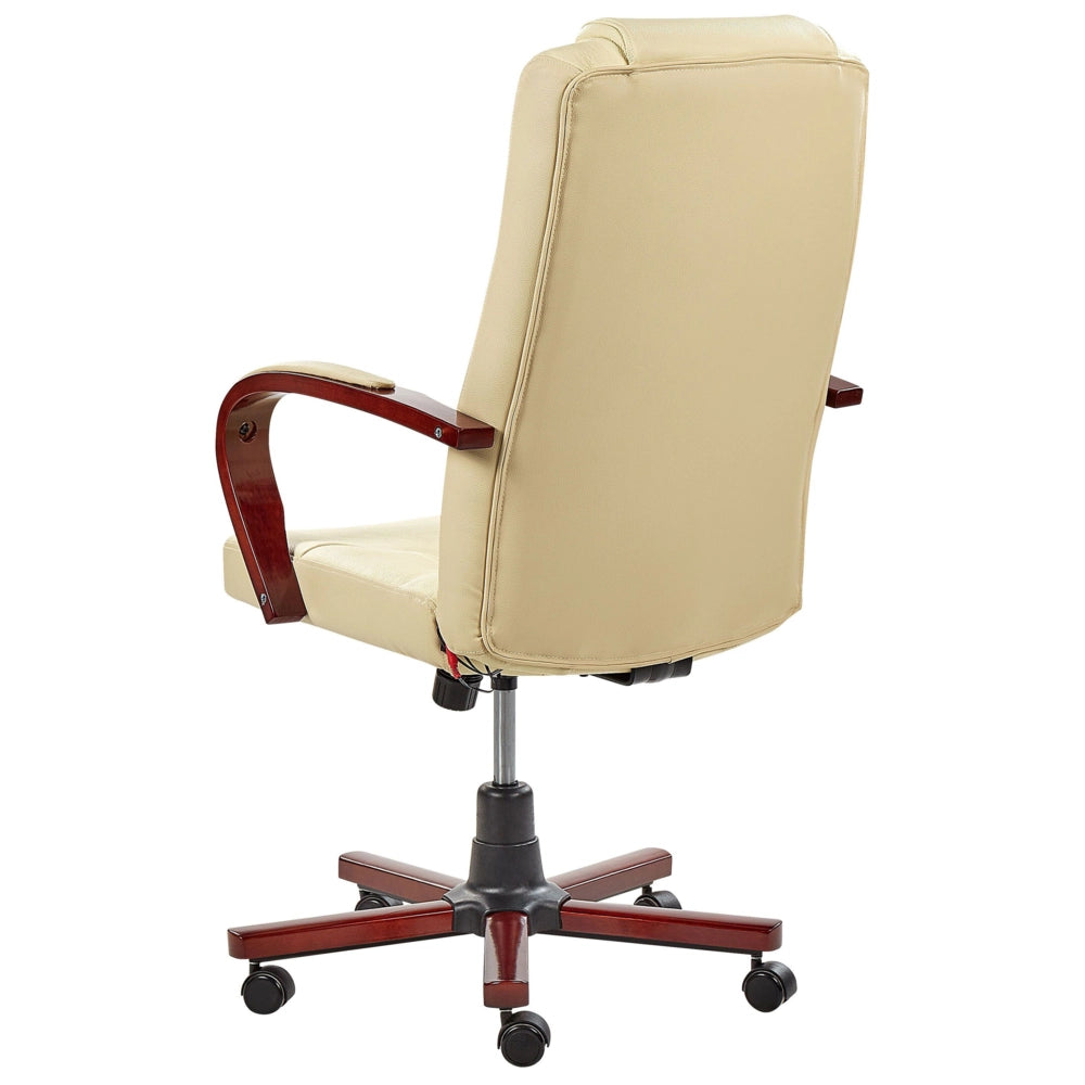Sedia da Massaggio in Vera Pelle Beige Girevole Altezza Regolabile