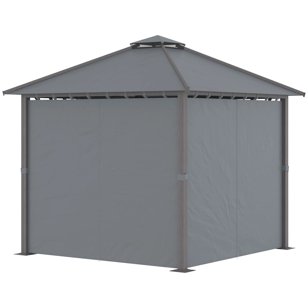 Gazebo da giardino 3x3m con 4 pareti laterali doppio tetto protezione solare ¨C Xylo ¨C Grigio