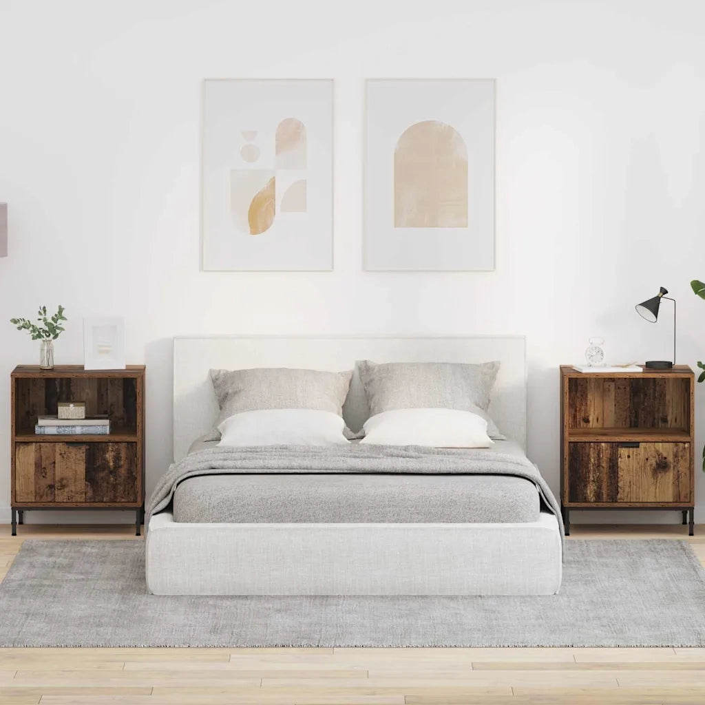 Set di 2 Comodini | Armadio da Notte | Mobiletto da notte Legno vecchio 49 x 36 x 61 cm