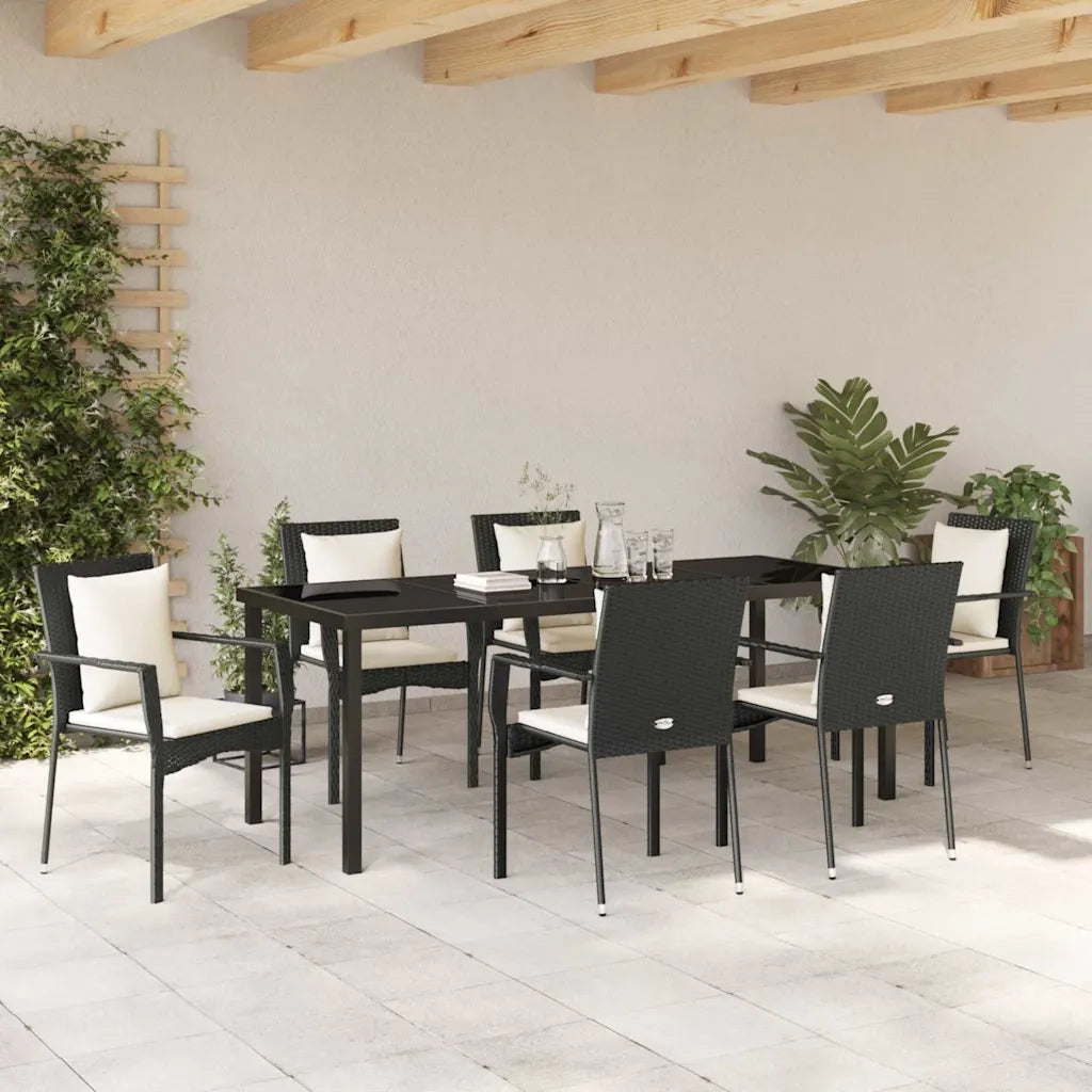 Set da Pranzo per Giardino con cuscino 7 pcs Nero polyrattan 3380076