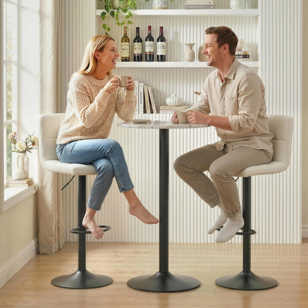 Sgabelli da Bar Regolabili con Poggiapiedi ¨C Minimal ¨C Pelle PU e Acciaio, Crema, 39.5x44x88-110 cm