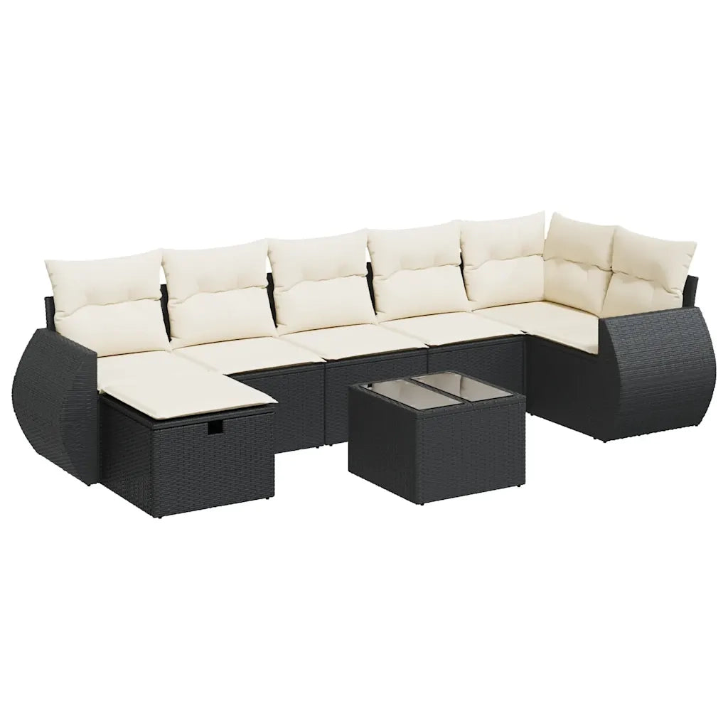 Set Divani da Giardino con Cuscini 8 pz Nero in Polyrattan 3325612