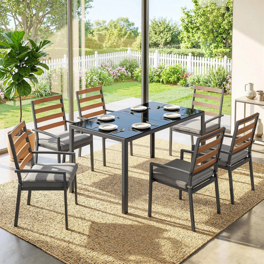 Set da Pranzo da Giardino 7 Pezzi, Tavolo e Sedie per 6 Persone, Nero
