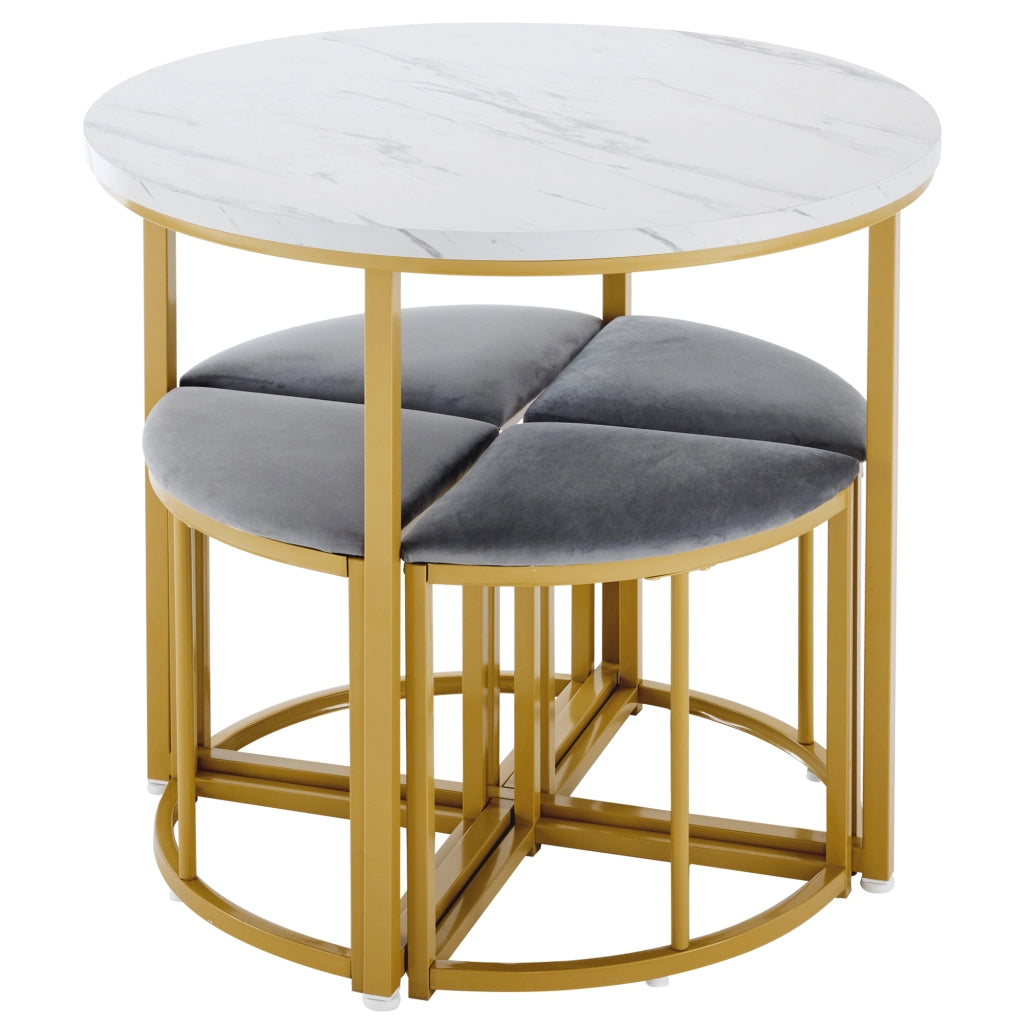 Set Tavolo da Pranzo con 4 Sedie in Velluto ¨C Xylo ¨C Piano MDF, Telaio Dorato, Grigio