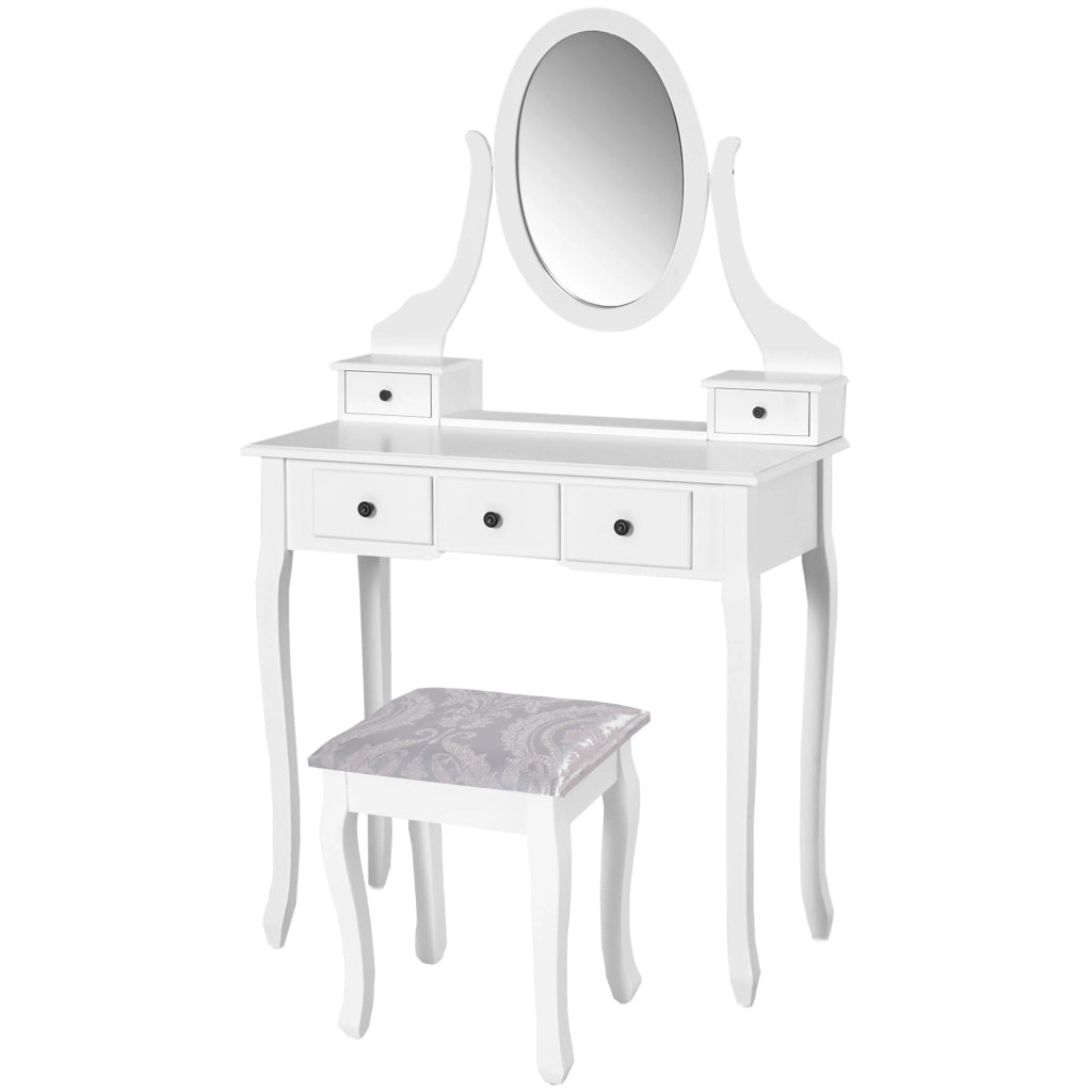 Cassettiera con Specchio e Sgabello ¨C Xylo ¨C 5 Cassetti Bianco MDF