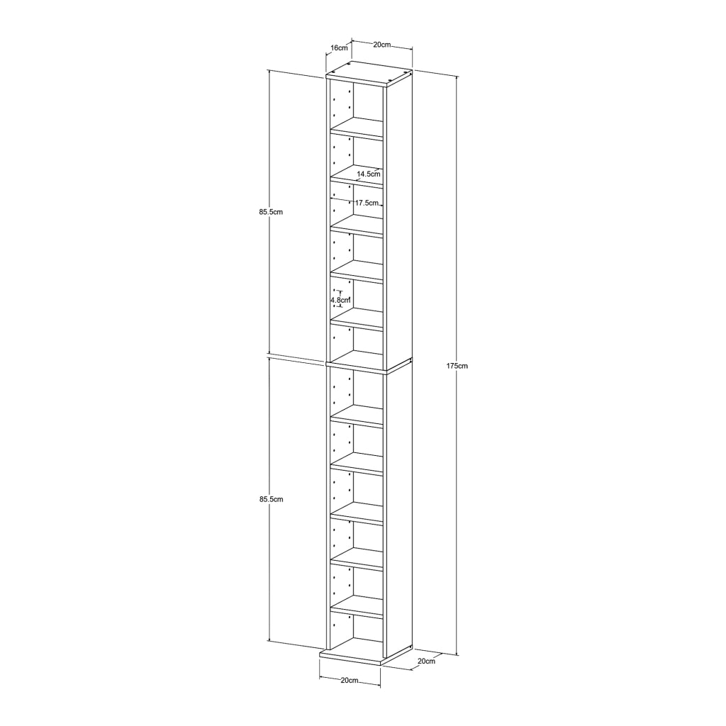 Scaffale a Colonna Tynset con 12 Scomparti per CD DVD 175x20x20 cm Bianco [en.casa]