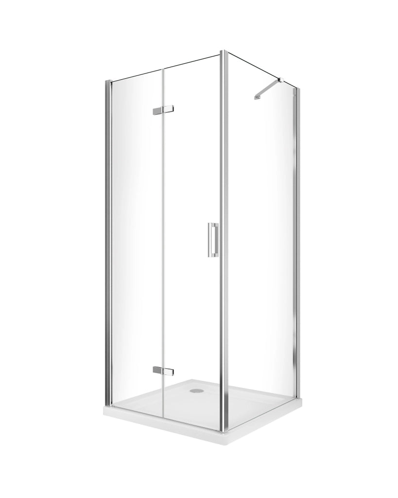 Box doccia apertura a libro soffietto pieghevole con parete fissa laterale h 190 cromo trasparente Fisso 87,5-90 - Porta 77,5-80