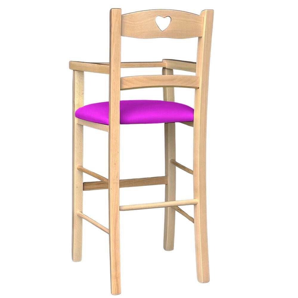Seggiolone in legno color naturale con seduta imbottita in similpelle lilla