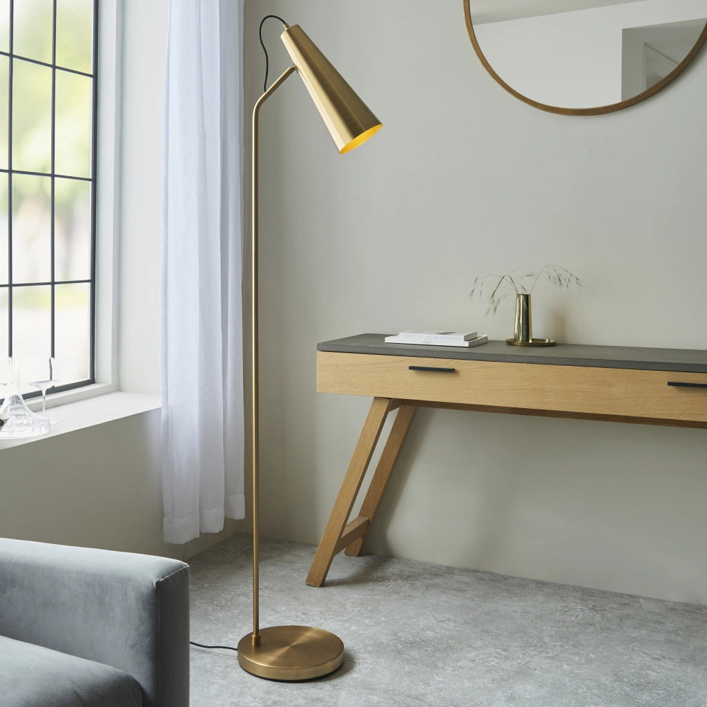 Lampada da terra industriale ottone antico E27 Endon
