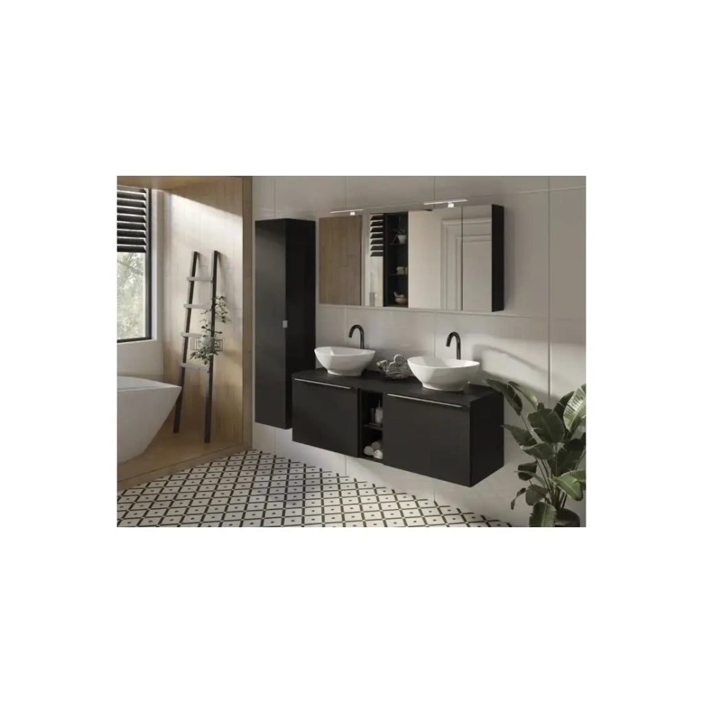 Mobile da bagno VANTA 80 cm nero - Mobiletto a parete sospeso con porte e specchi