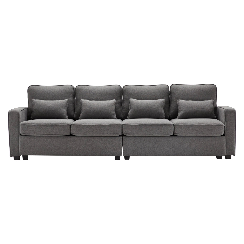 Divano 4 Posti in Tessuto con Braccioli e Cuscini ¨C MINIMAL ¨C Beige/Grigio/Verde
