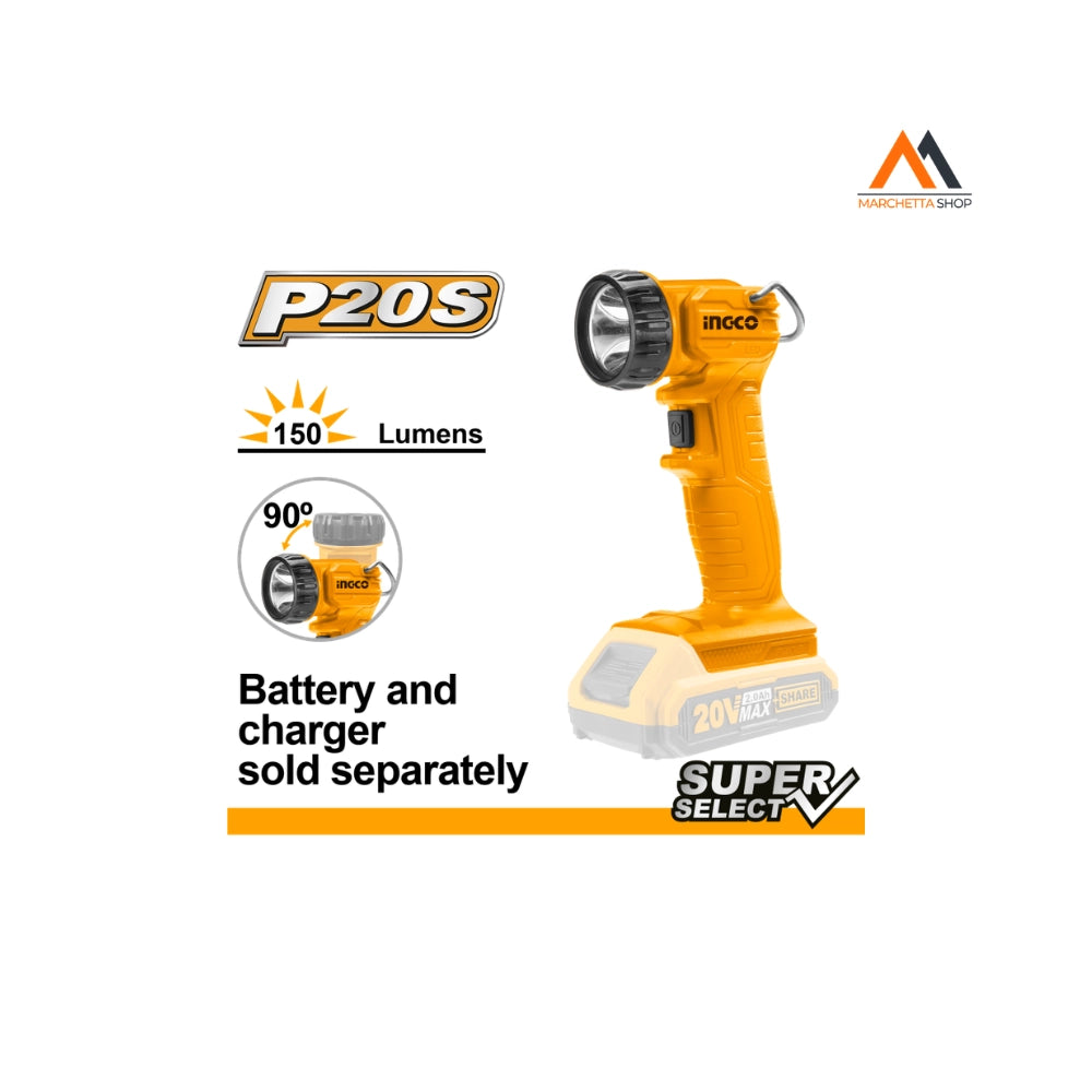 LAMPADA DA LAVORO A BATTERIA 20V 150LUM NUDA