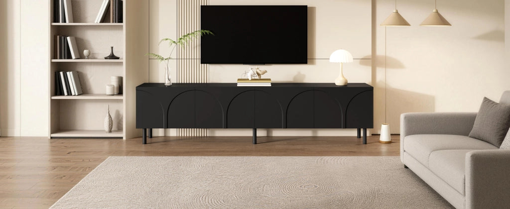 Cassettiera TV nera in MDF e truciolare lunghezza 180 cm