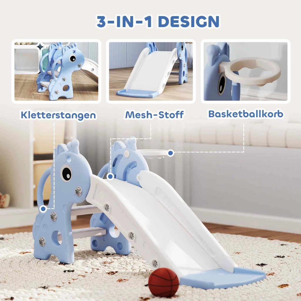 Letto a Soppalco con Scivolo e Canestro da Basket per Bambini ¨C Minimal ¨C Blu