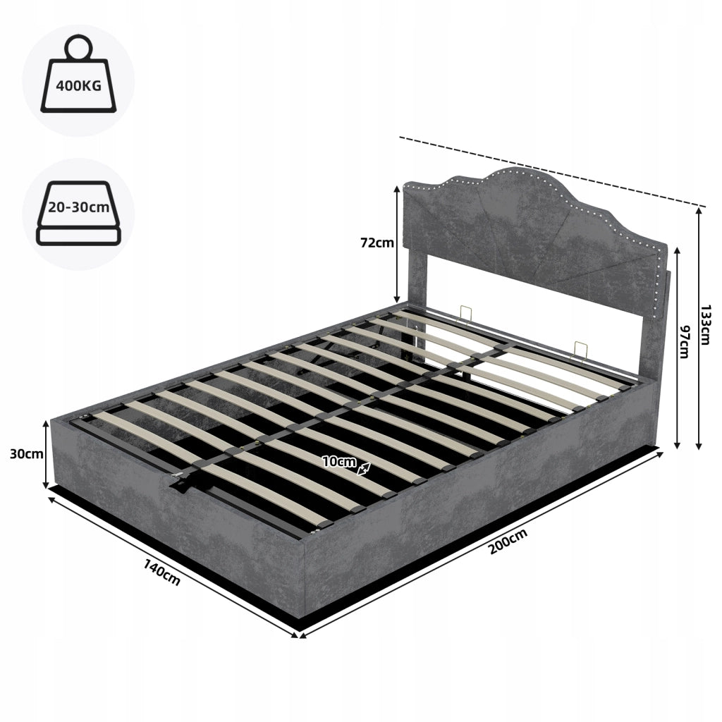 Letto imbottito con cassone - Xylo - 140x200 - Grigio - Alto