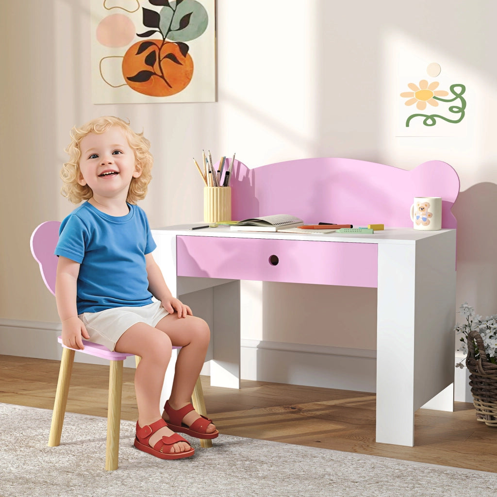 Scrivania per Bambini con Cassetto e Sedia ¨C Minimal ¨C Rosa