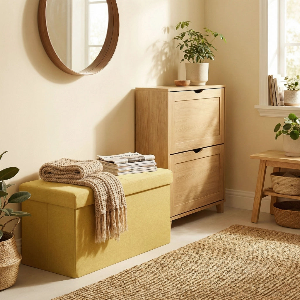 Puff con Contenitore ¨C Minimal ¨C 76x38x38 cm, Tessuto, Giallo