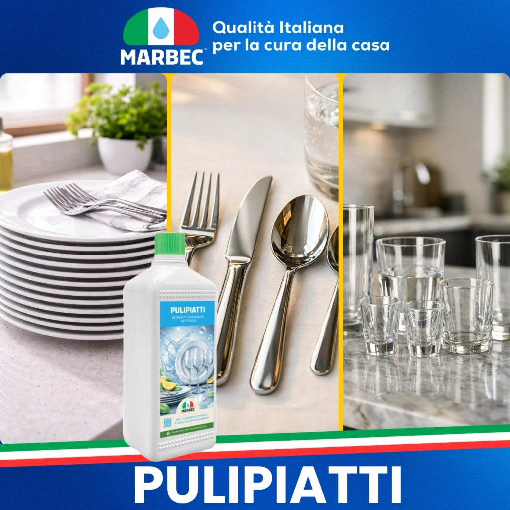Detergente Piatti Concentrato, Sgrassa a Freddo, Risciacquo Rapido, Profumo Limone Marbec PULIPIATTI - 1LT