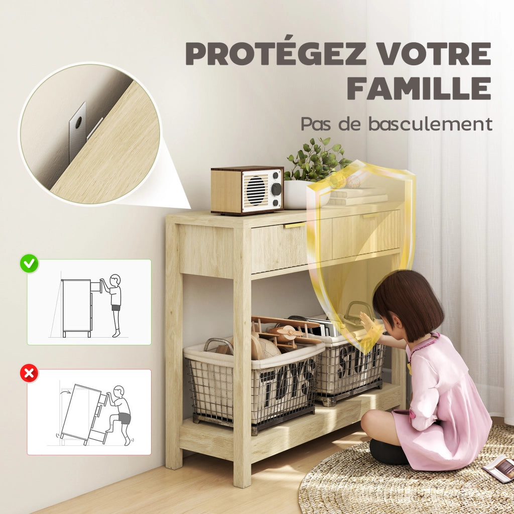 Console con 2 cassetti e ripiano ¨C zephmum ¨C legno naturale 90 cm