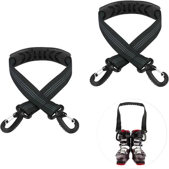 2 Pezzi di Cinture da Sci per Scarponi, Cintura da Sci Portatile con Cuscino Antiscivolo, Cinturone da Sci con Supporto per Spalle - Nero